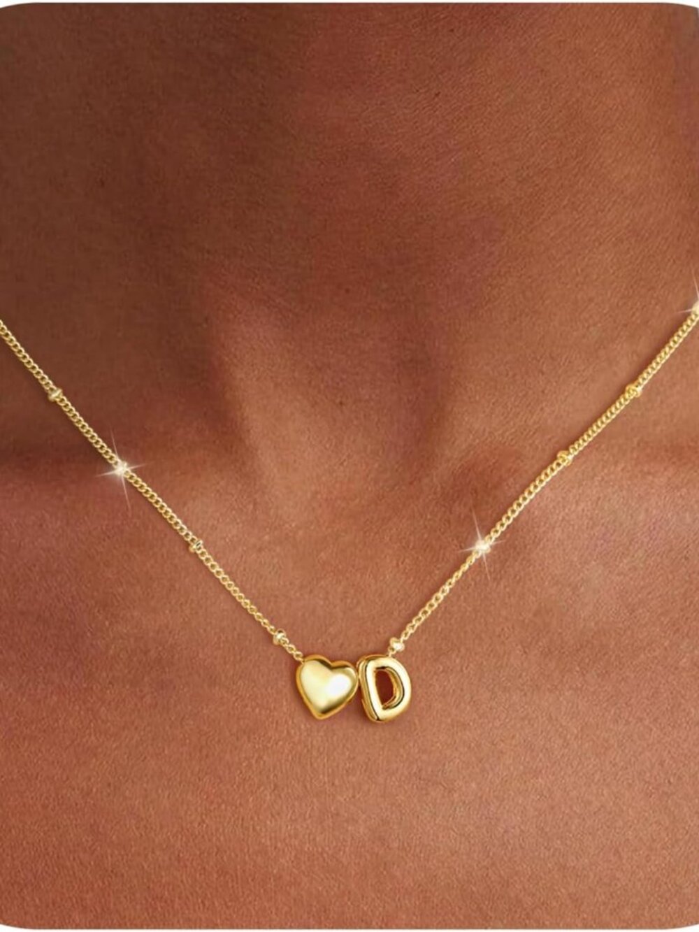 Easter Gifts for Kids Teen Girls - Dainty 14K Gold Plated Initial Heart Necklace
